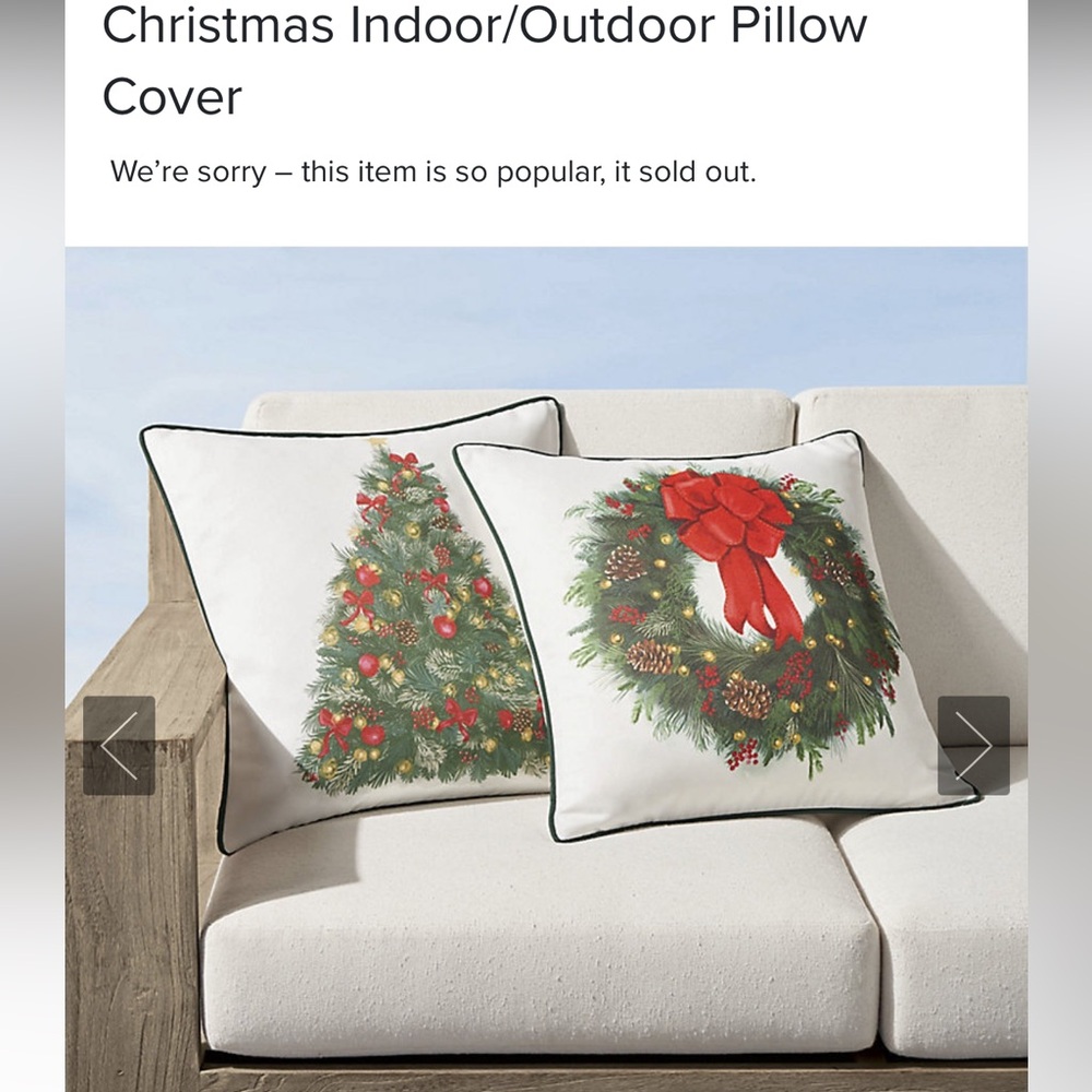 Frontgate Indoor/Outdoor Christmas Wreath Pillow Cover